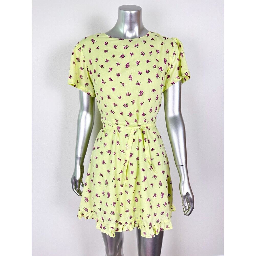 Faithfull the Brand Dress Floral Minidress Lime Yellow XS